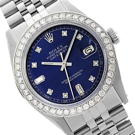 rolex silver watch blue face|blue face Rolex datejust.